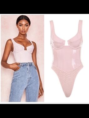 NWT House of CB - 'Kezia' Pink Vinyl Bodysuit Size Small